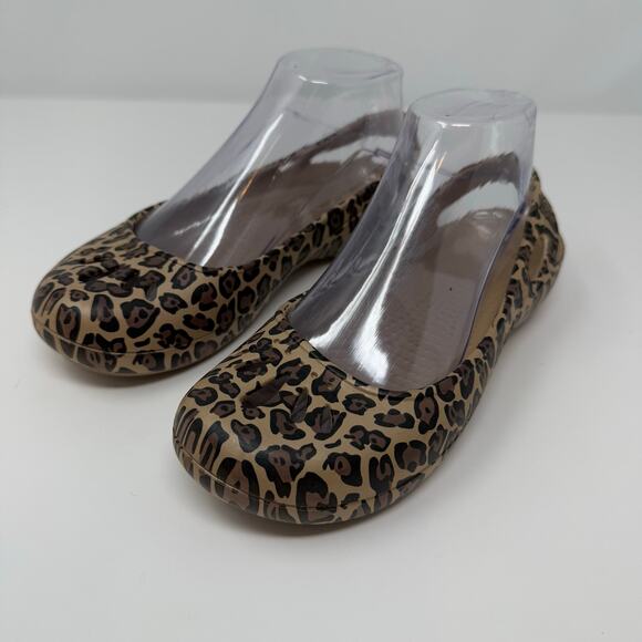 Crocs Ballet Flats Womens 6 Kadee Leopard Print Lightweight Slingback Shoes - Picture 1 of 11